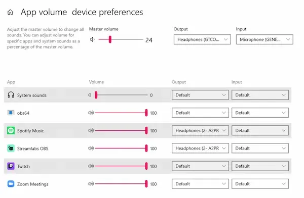 Audio settings